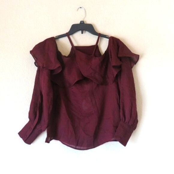 Line and Dot long sleeves ruffles open shoulders top blouse size Small - Picture 3 of 9